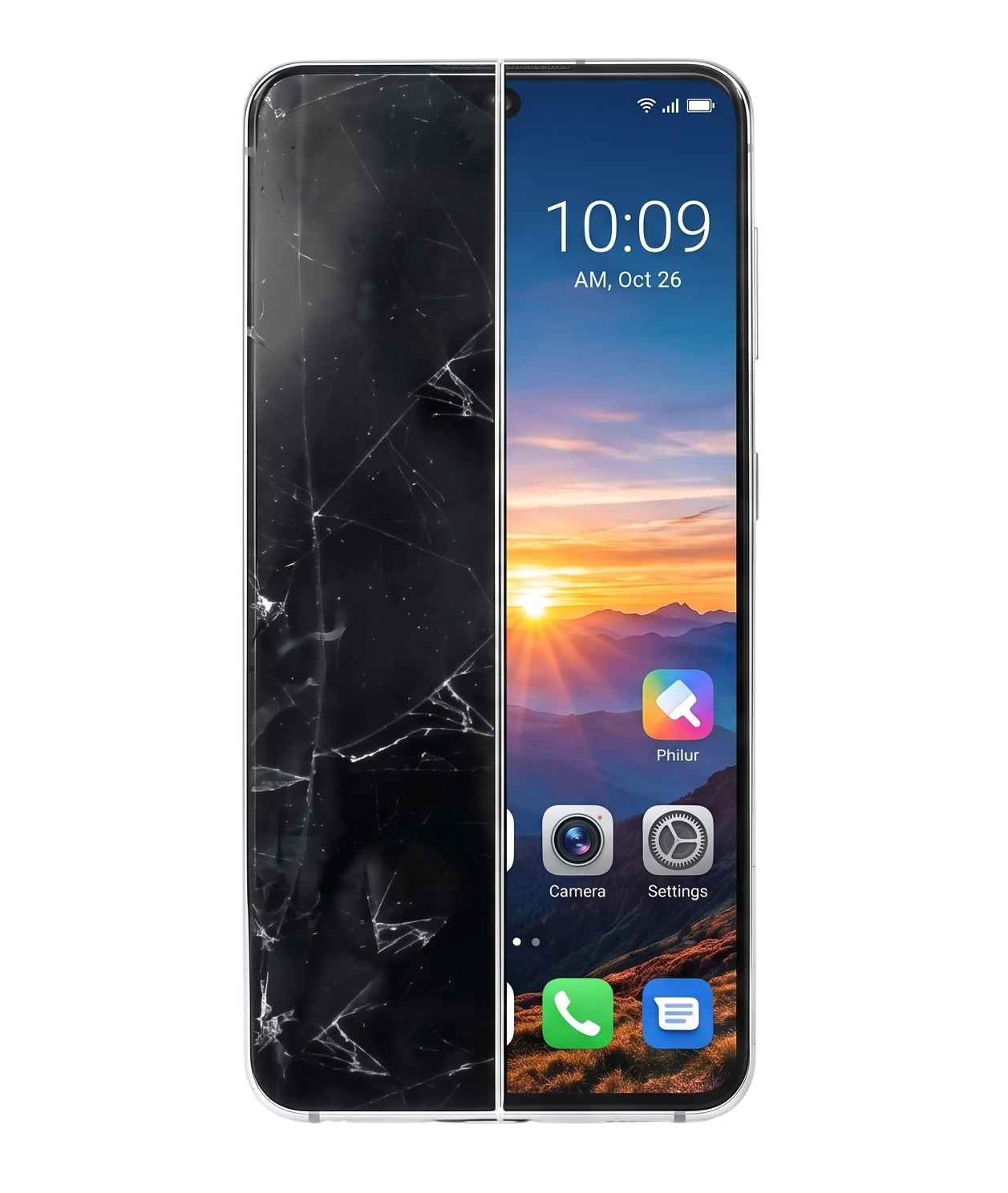 Celular antes y después de la reparación